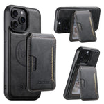 SUTENI M3 For iPhone 13 Pro Magnetic Case Cowhide Texture Leather Back Cover with Card Bag Kickstand