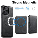 SUTENI M3 For iPhone 13 Pro Magnetic Case Cowhide Texture Leather Back Cover with Card Bag Kickstand