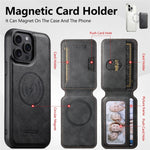 SUTENI M3 For iPhone 13 Pro Magnetic Case Cowhide Texture Leather Back Cover with Card Bag Kickstand