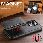 SUTENI M3 For iPhone 13 Pro Magnetic Case Cowhide Texture Leather Back Cover with Card Bag Kickstand