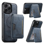 SUTENI M3 For iPhone 13 Pro Magnetic Case Cowhide Texture Leather Back Cover with Card Bag Kickstand