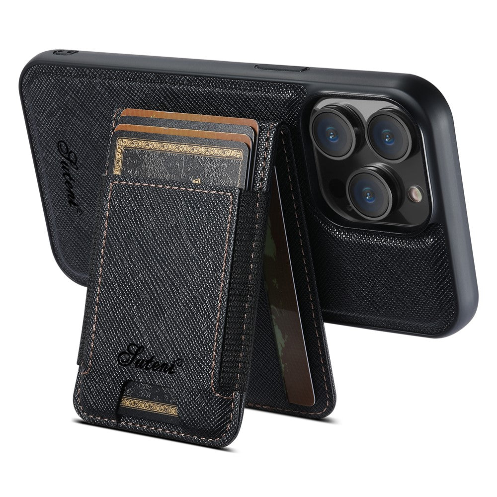 SUTENI H17 For iPhone 12  /  12 Pro Magnetic Case Cross Texture Leather Phone Back Cover with Detachable Card Bag