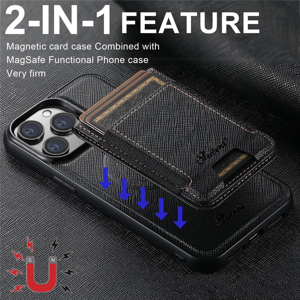 SUTENI H17 For iPhone 12  /  12 Pro Magnetic Case Cross Texture Leather Phone Back Cover with Detachable Card Bag