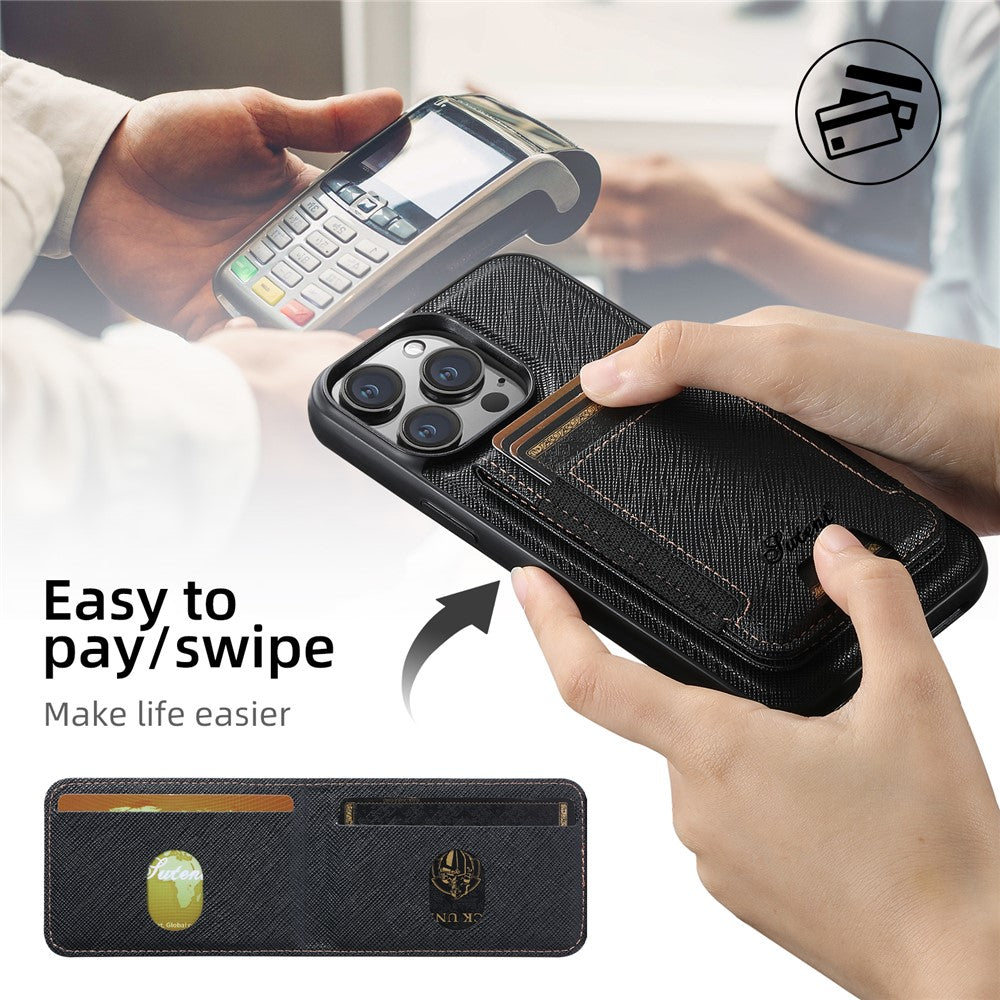SUTENI H17 For iPhone 12  /  12 Pro Magnetic Case Cross Texture Leather Phone Back Cover with Detachable Card Bag