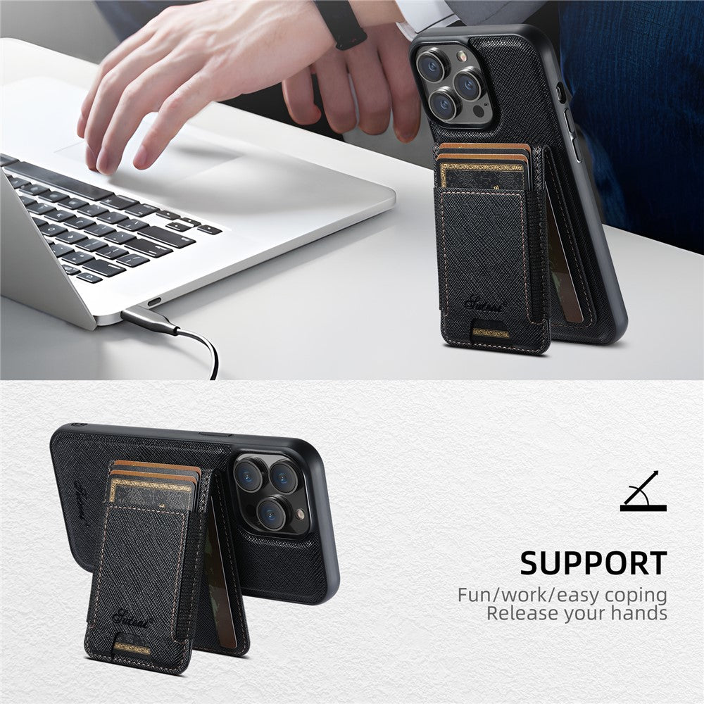 SUTENI H17 For iPhone 12  /  12 Pro Magnetic Case Cross Texture Leather Phone Back Cover with Detachable Card Bag