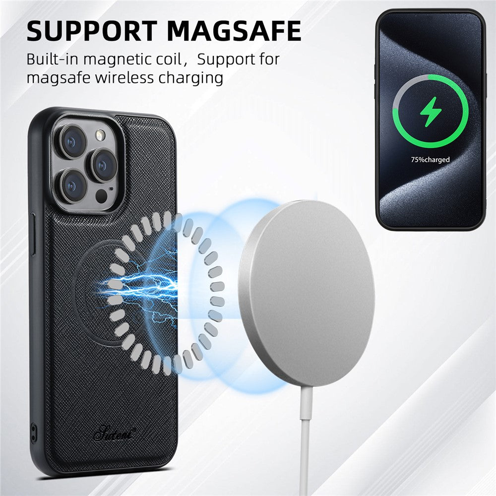 SUTENI H17 For iPhone 12  /  12 Pro Magnetic Case Cross Texture Leather Phone Back Cover with Detachable Card Bag
