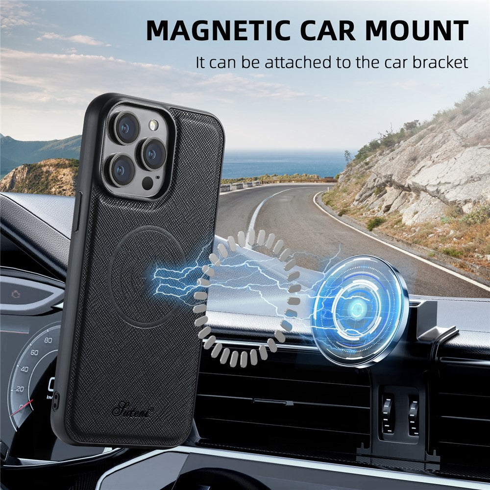 SUTENI H17 For iPhone 12  /  12 Pro Magnetic Case Cross Texture Leather Phone Back Cover with Detachable Card Bag
