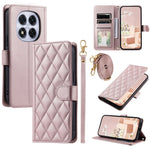 For Xiaomi Redmi Note 14 Pro 4G Case Wallet Rhombus Grid PU Leather Phone Cover with Shoulder Strap / Wrist Strap