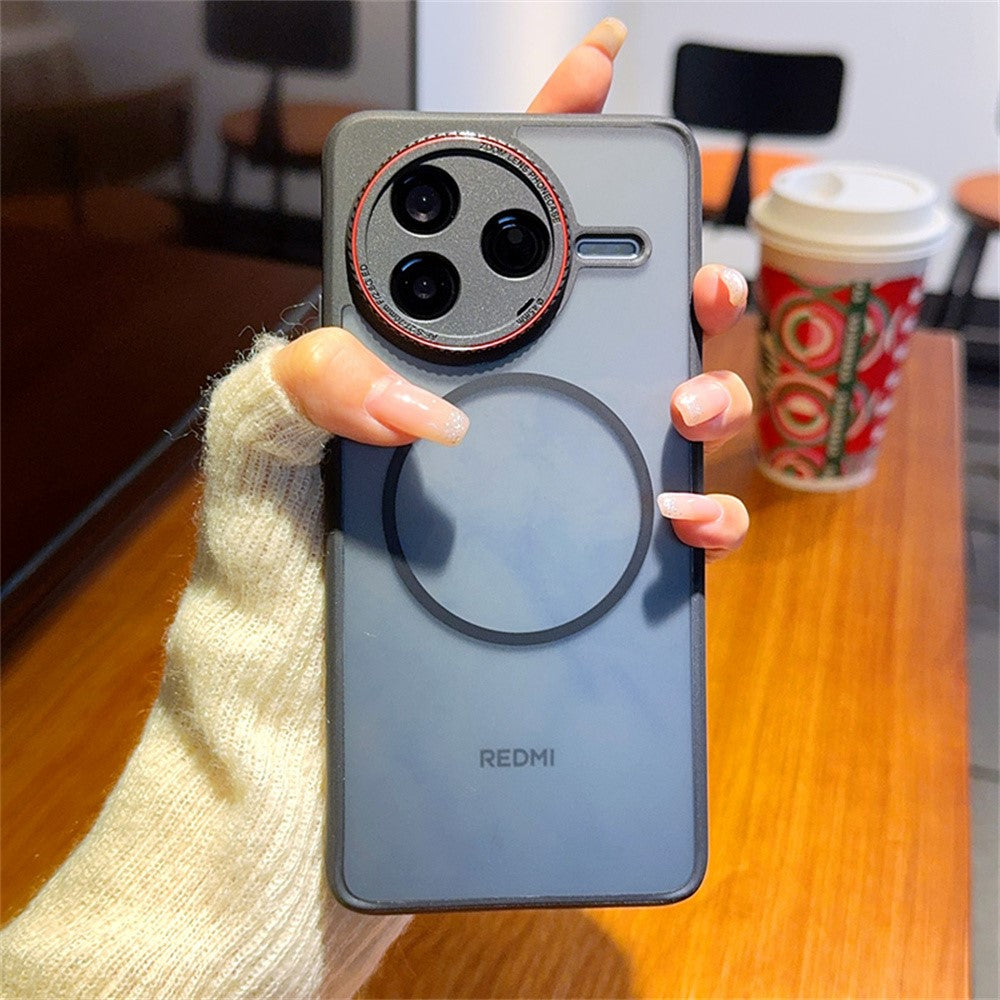 Xiaomi Redmi K80 5G / Poco F7 Pro 5G magnetisk cover med rød linsering, stødsikkert transparent TPU + PC-cover
