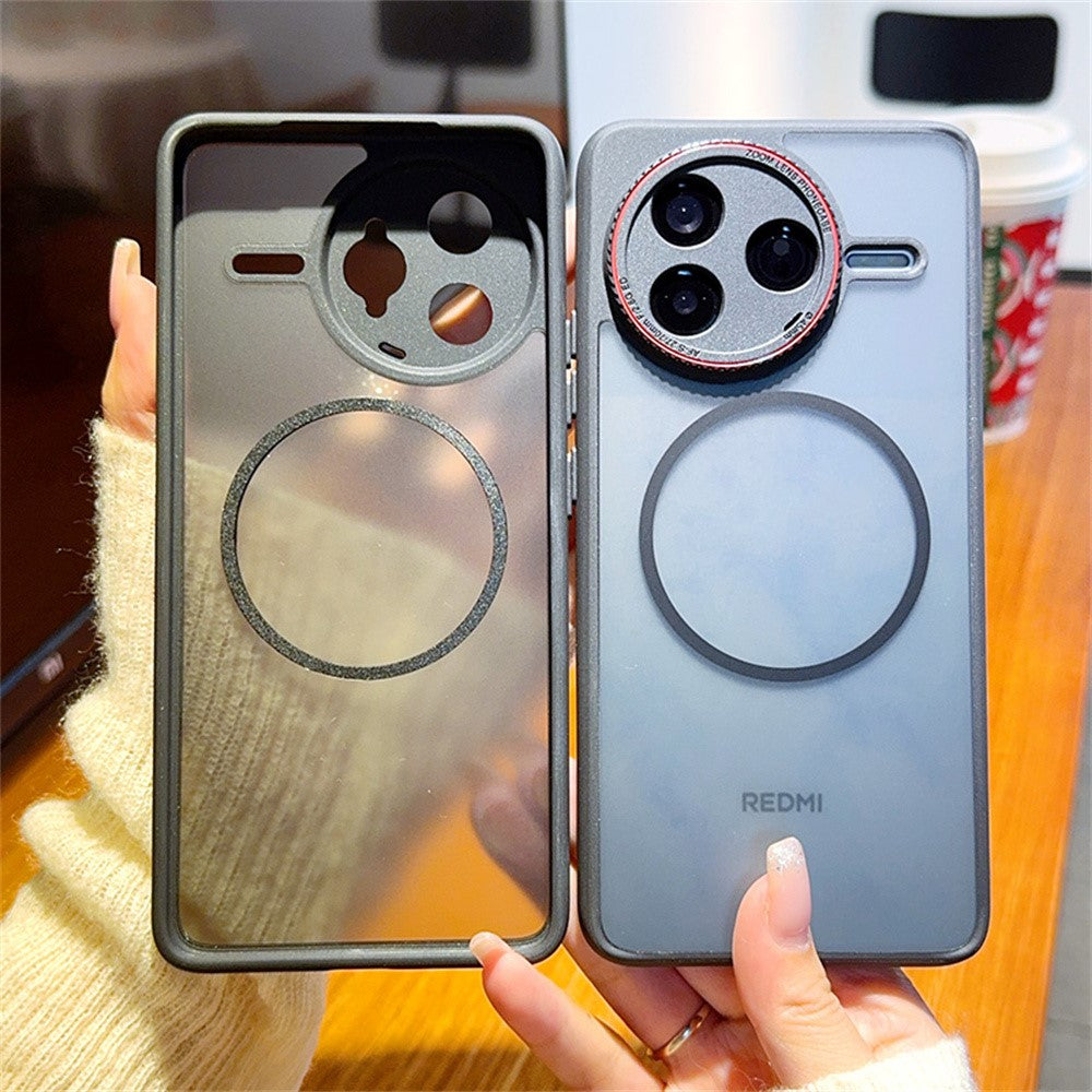 Xiaomi Redmi K80 5G / Poco F7 Pro 5G magnetisk cover med rød linsering, stødsikkert transparent TPU + PC-cover