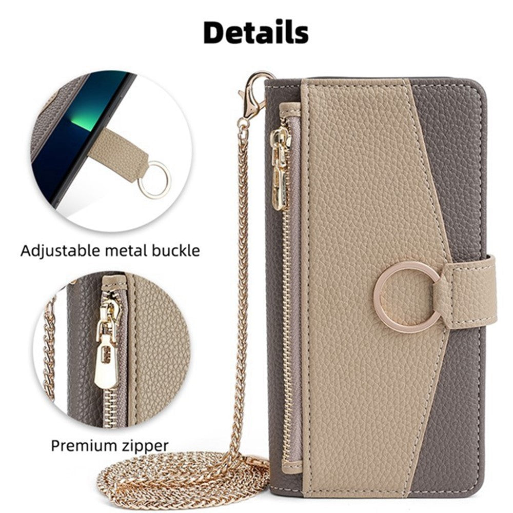 For Xiaomi Redmi Note 14 4G (164.84mm) Case Mirror Wallet Leather Phone Cover with Chain Shoulder Strap