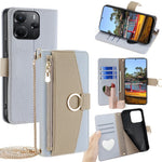 For Xiaomi Redmi Note 14 4G (164.84mm) Case Mirror Wallet Leather Phone Cover with Chain Shoulder Strap
