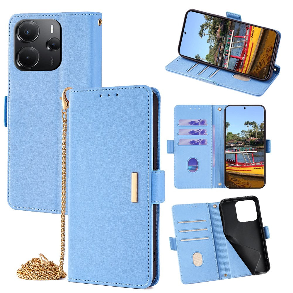 For Xiaomi Redmi Note 14 4G (164.84mm) Case PU Leather Wallet Stand Phone Cover with Crossbody Shoulder Strap