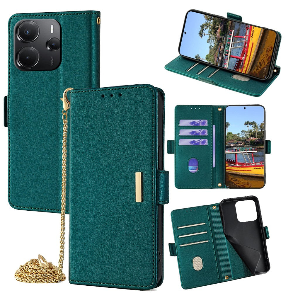 For Xiaomi Redmi Note 14 4G (164.84mm) Case PU Leather Wallet Stand Phone Cover with Crossbody Shoulder Strap