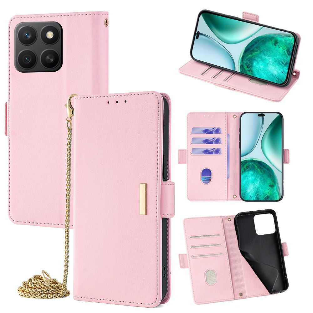For Honor X8c 4G Case PU Leather Wallet Stand Phone Cover with Crossbody Shoulder Strap