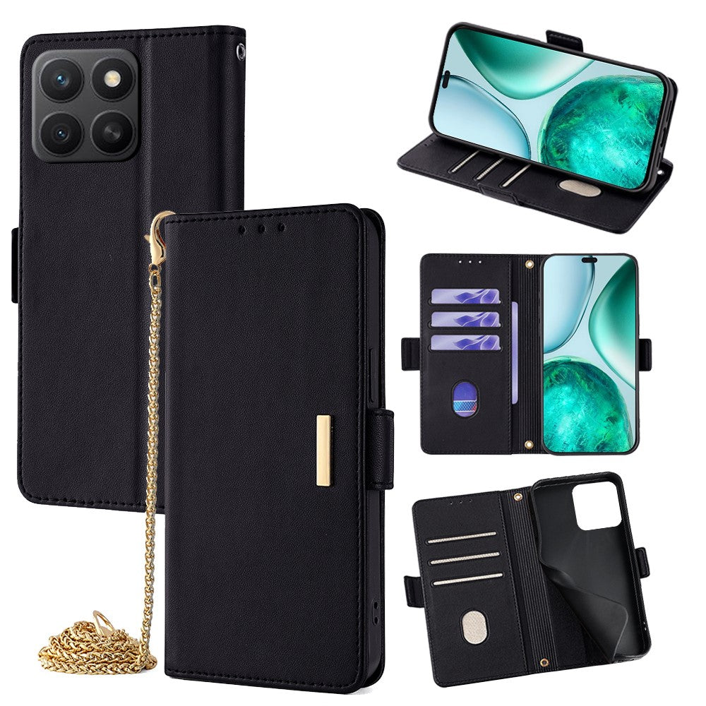 For Honor X8c 4G Case PU Leather Wallet Stand Phone Cover with Crossbody Shoulder Strap
