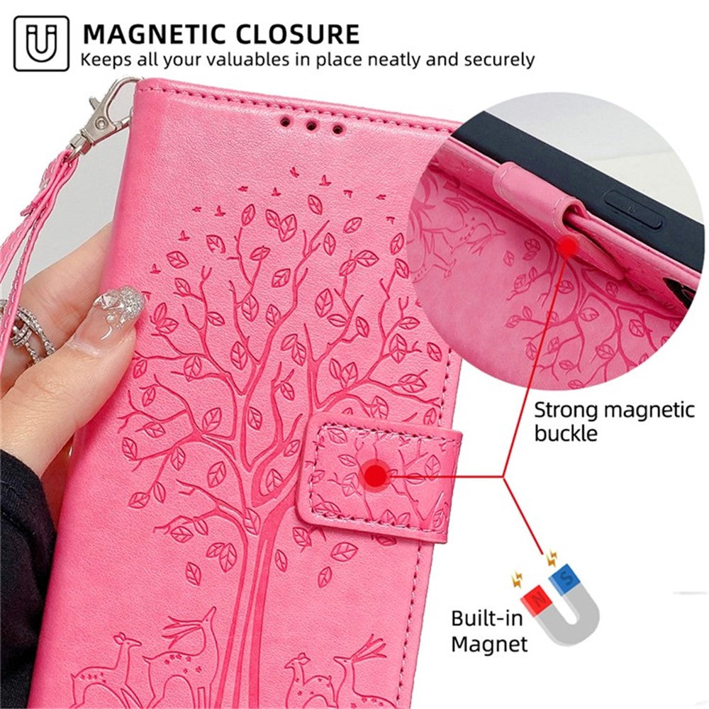 For Xiaomi Redmi Note 14 4G (164.84mm) Case PU Leather Wallet Phone Cover Tree Deer Imprinted