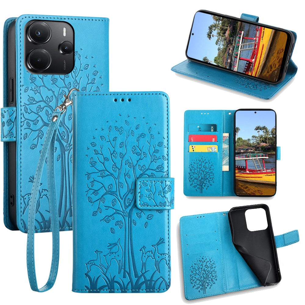 For Xiaomi Redmi Note 14 4G (164.84mm) Case PU Leather Wallet Phone Cover Tree Deer Imprinted