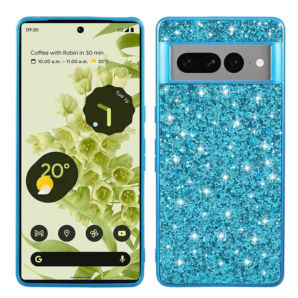 Til Google Pixel 7 Pro 5G Skinnende Glitter Pailletter Telefon Beskyttelsescover Elektropletteret TPU-ramme Hårdt PC-bagcover