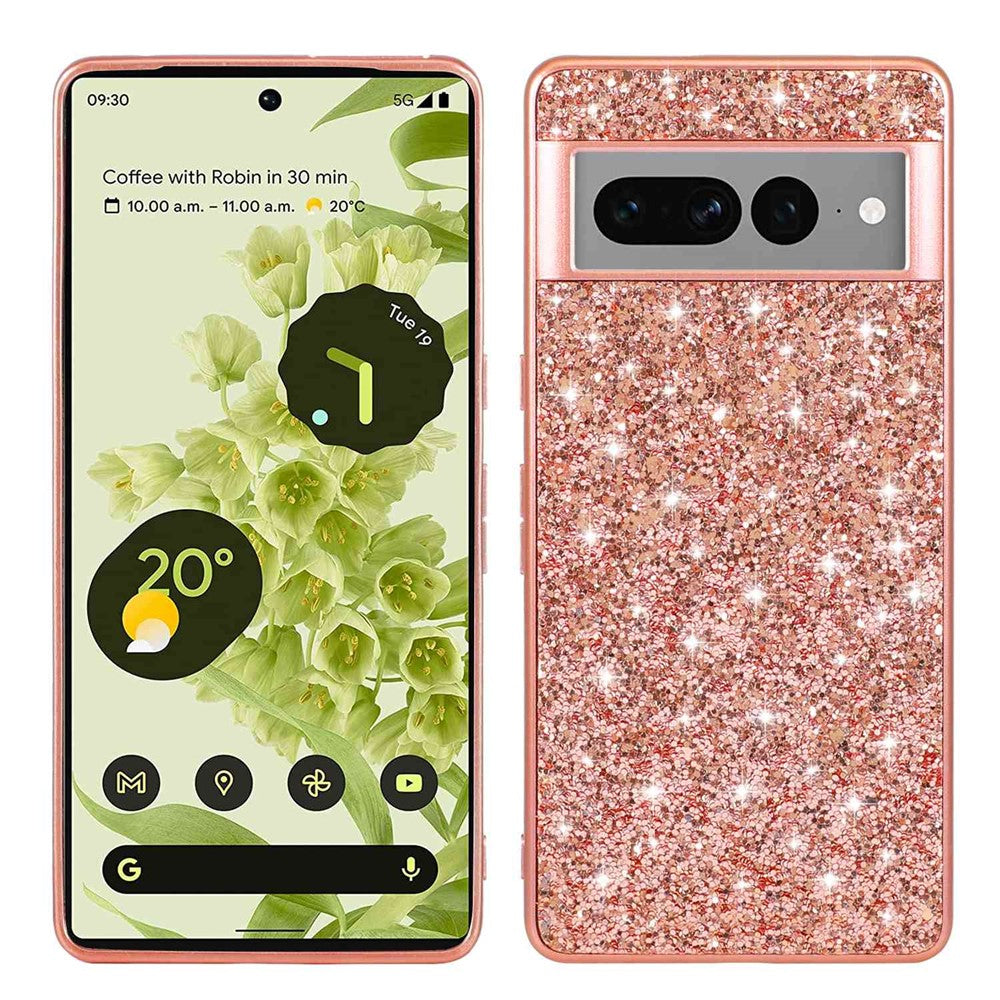 Til Google Pixel 7 Pro 5G Skinnende Glitter Pailletter Telefon Beskyttelsescover Elektropletteret TPU-ramme Hårdt PC-bagcover