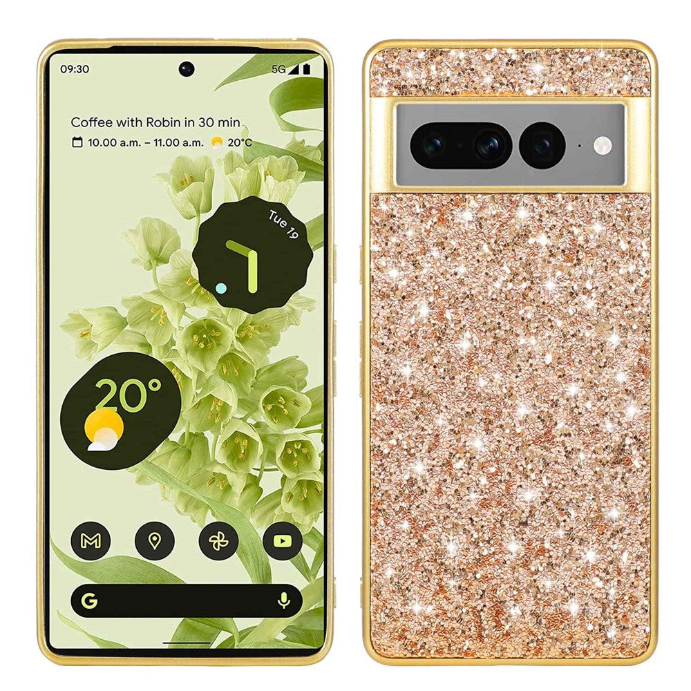 Til Google Pixel 7 Pro 5G Skinnende Glitter Pailletter Telefon Beskyttelsescover Elektropletteret TPU-ramme Hårdt PC-bagcover