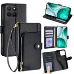 For Honor X8c 4G Case Zipper Pocket PU Leather Wallet Flip Phone Cover