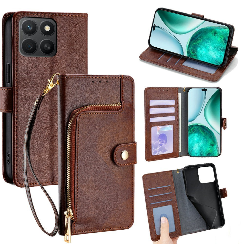 For Honor X8c 4G Case Zipper Pocket PU Leather Wallet Flip Phone Cover