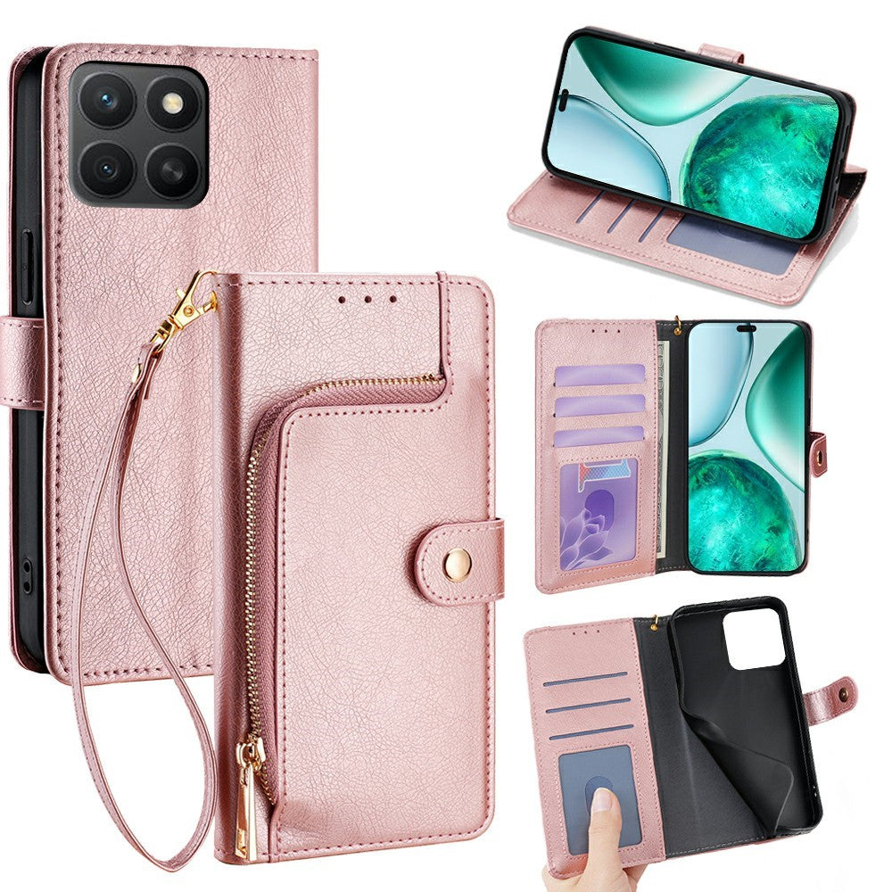 For Honor X8c 4G Case Zipper Pocket PU Leather Wallet Flip Phone Cover
