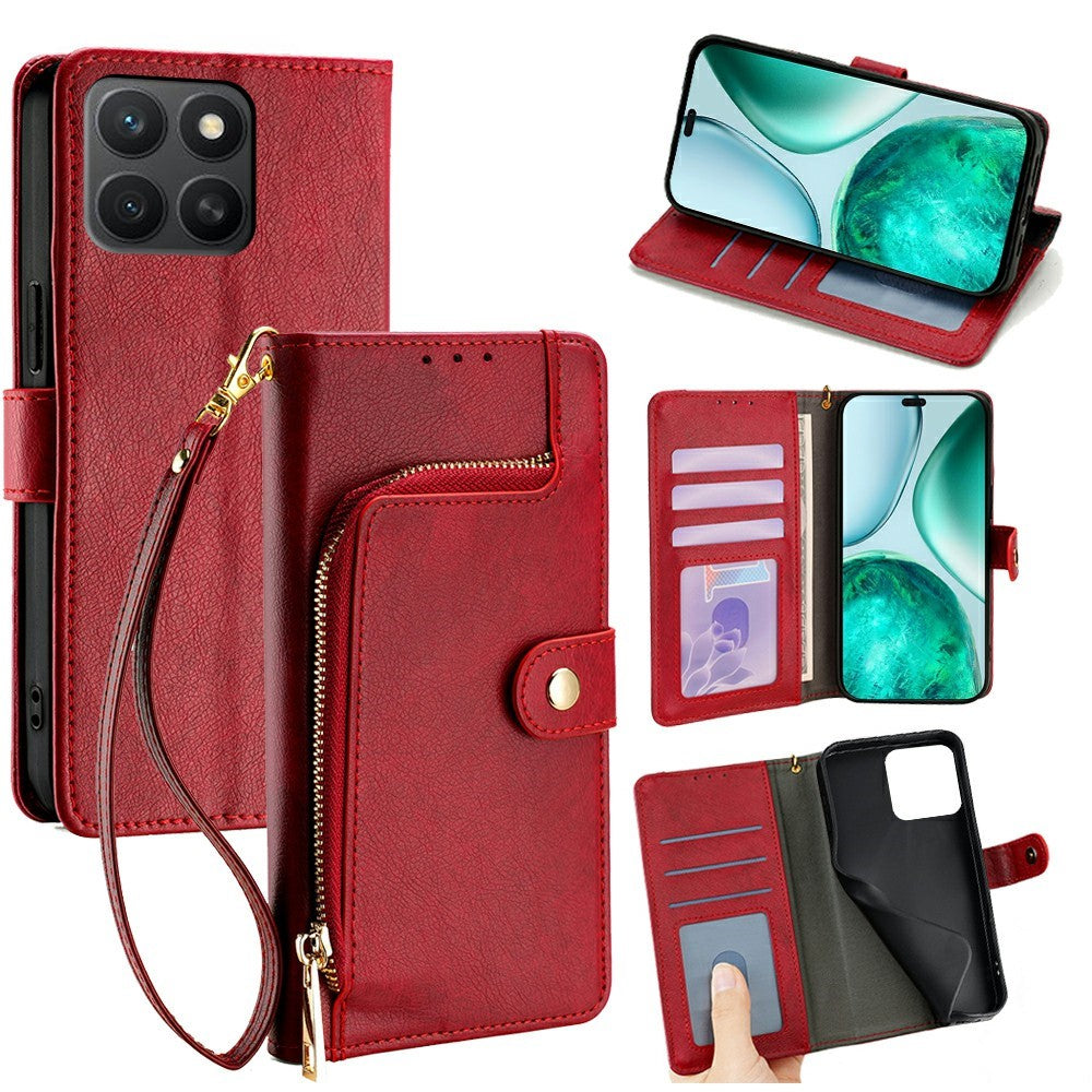 For Honor X8c 4G Case Zipper Pocket PU Leather Wallet Flip Phone Cover