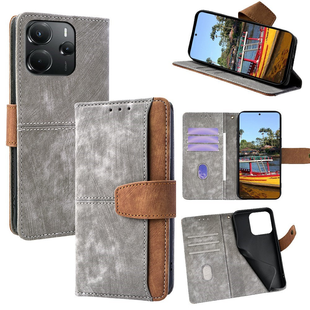 For Xiaomi Redmi Note 14 4G (164.84mm) Case RFID Blocking Color Splicing PU Leather Wallet Phone Cover