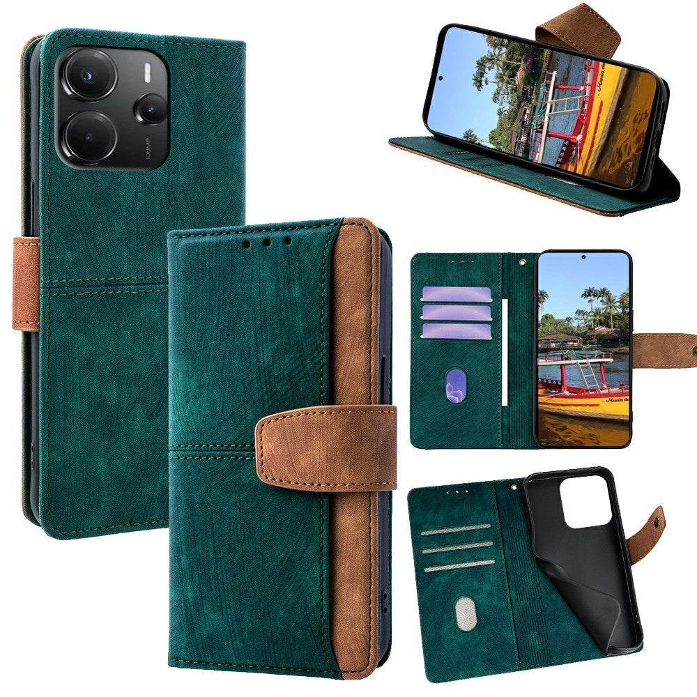 For Xiaomi Redmi Note 14 4G (164.84mm) Case RFID Blocking Color Splicing PU Leather Wallet Phone Cover