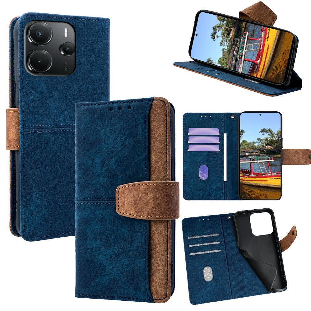 For Xiaomi Redmi Note 14 4G (164.84mm) Case RFID Blocking Color Splicing PU Leather Wallet Phone Cover