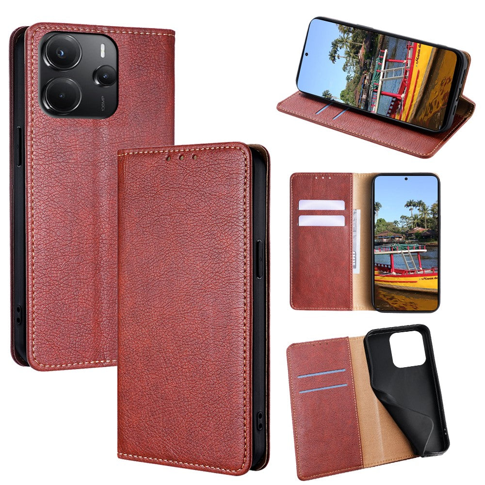 Xiaomi Redmi Note 14 4G (164.84mm) Plånboksfodral PU-läder Magnetiskt självabsorberande mobilskal