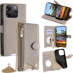 For Xiaomi Redmi Note 14 4G (164.84mm) Wallet Case Fishtail Design Leather Phone Cover with Mirror  /  Stand  /  Strap