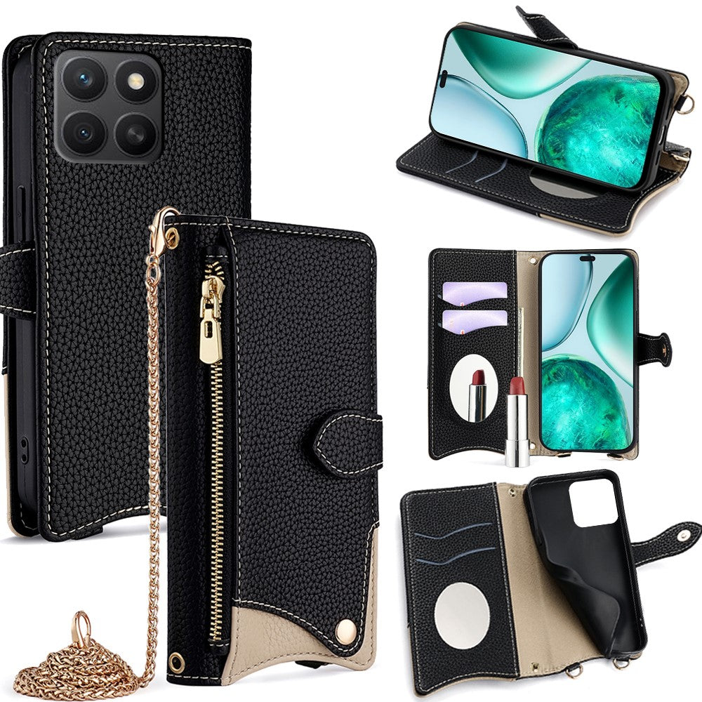 Til Honor X8c 4G Pung Etui Fishtail Design Læder Telefon Cover med Spejl / Stativ / Rem