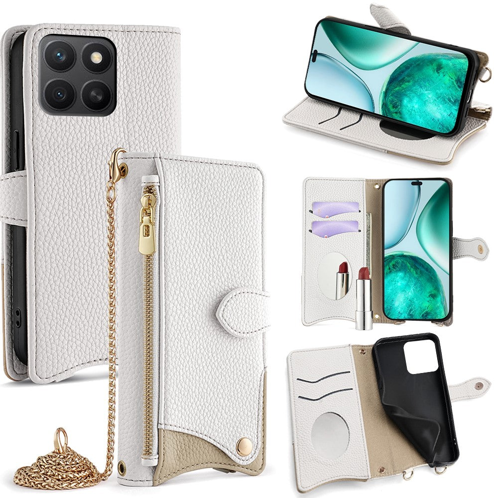 Til Honor X8c 4G Pung Etui Fishtail Design Læder Telefon Cover med Spejl / Stativ / Rem