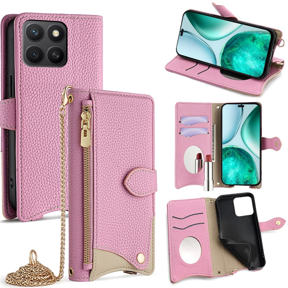 Til Honor X8c 4G Pung Etui Fishtail Design Læder Telefon Cover med Spejl / Stativ / Rem