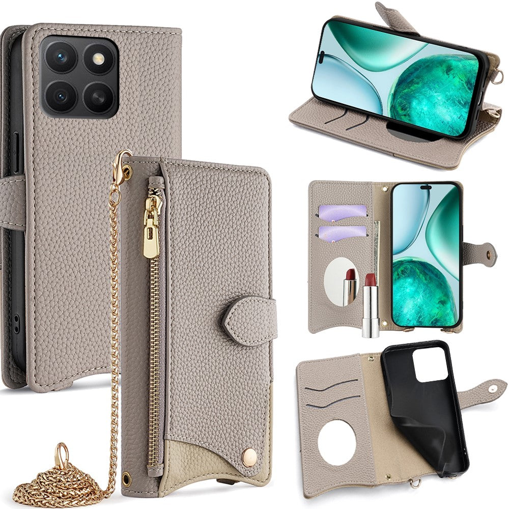 Til Honor X8c 4G Pung Etui Fishtail Design Læder Telefon Cover med Spejl / Stativ / Rem