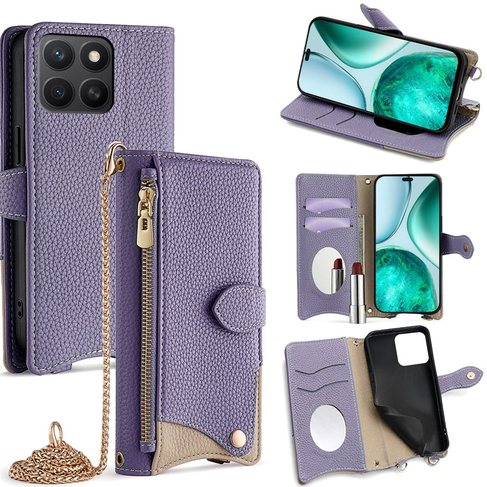 Til Honor X8c 4G Pung Etui Fishtail Design Læder Telefon Cover med Spejl / Stativ / Rem