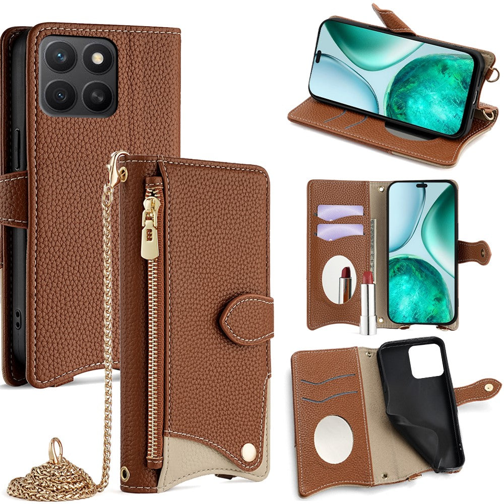Til Honor X8c 4G Pung Etui Fishtail Design Læder Telefon Cover med Spejl / Stativ / Rem