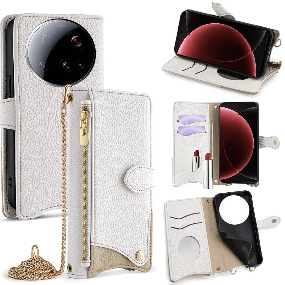 For Xiaomi 15 Ultra Wallet Case Fishtail Design Leather Phone Cover with Mirror  /  Stand  /  Strap