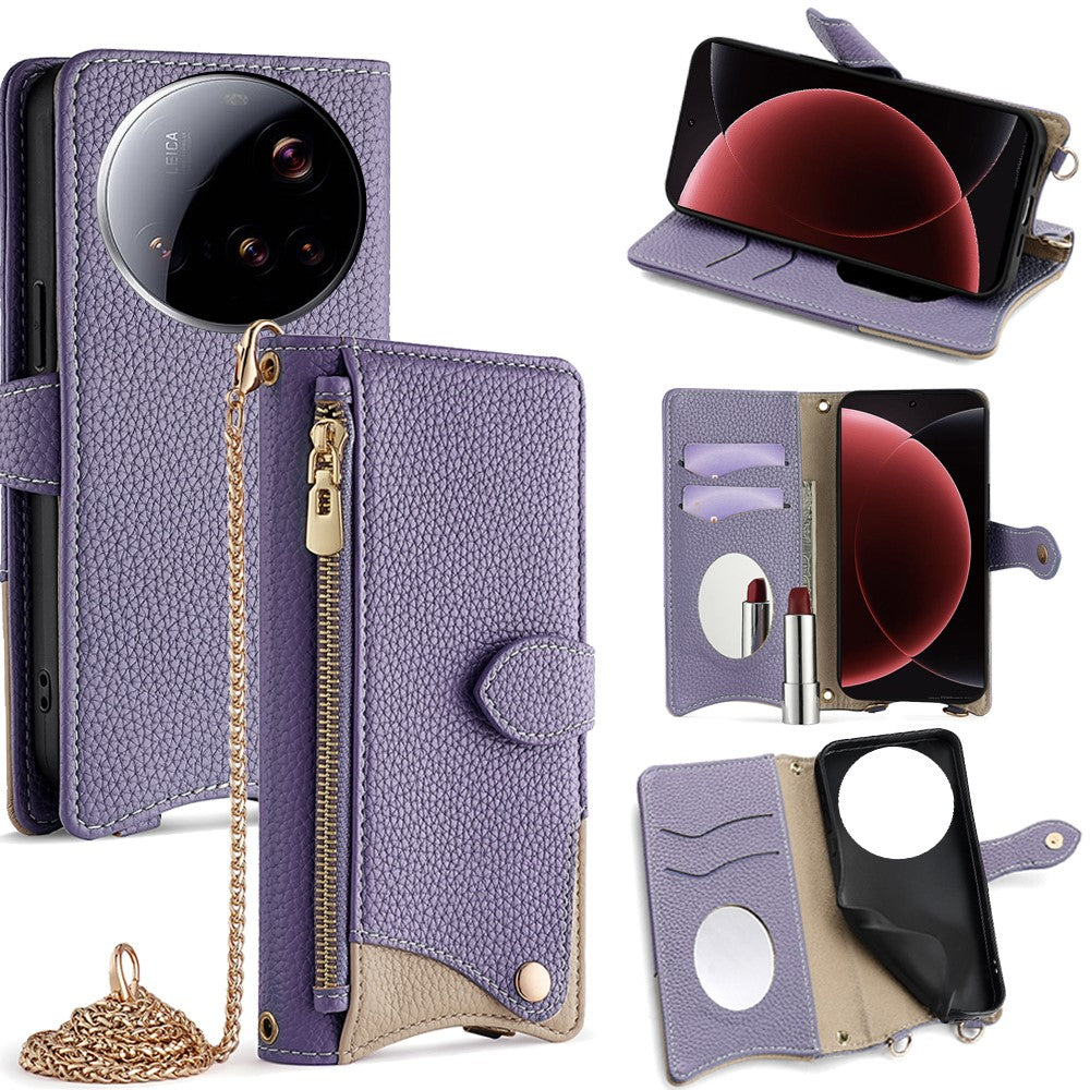 For Xiaomi 15 Ultra Wallet Case Fishtail Design Leather Phone Cover with Mirror  /  Stand  /  Strap