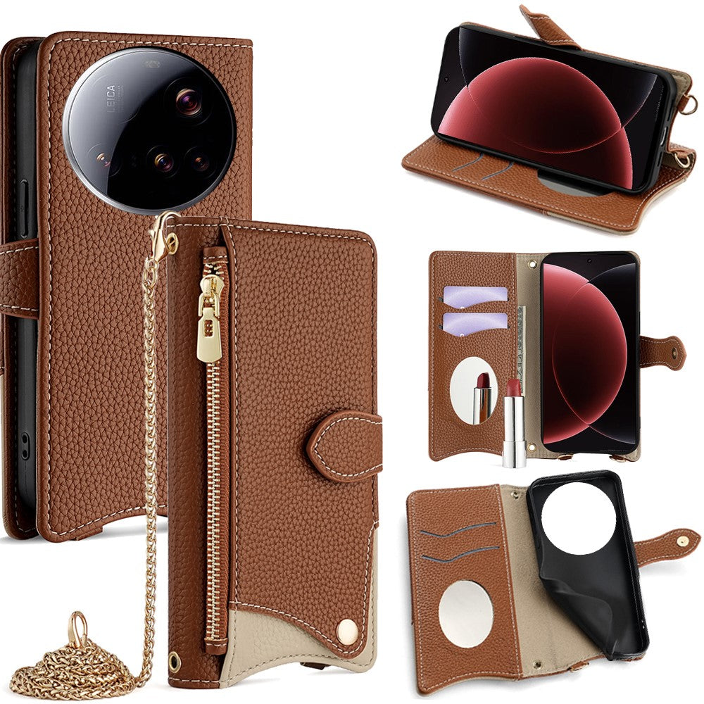 For Xiaomi 15 Ultra Wallet Case Fishtail Design Leather Phone Cover with Mirror  /  Stand  /  Strap