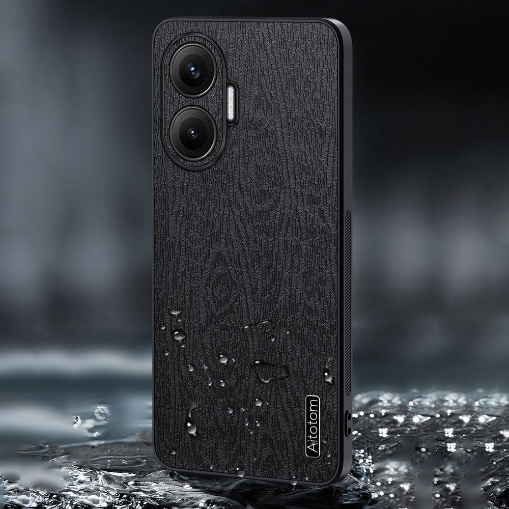 For Xiaomi Poco F7 5G / Redmi Turbo 4 Pro 5G Case Wood Texture PU Leather Coated PC TPU Phone Cover