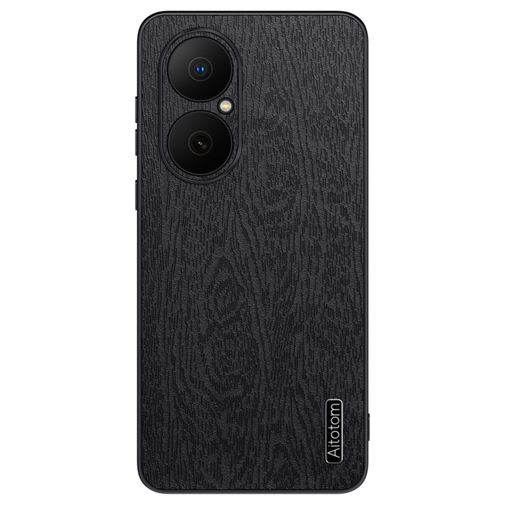 For Huawei Enjoy 80 Case Wood Texture PU Leather Coated PC TPU Phone Cover