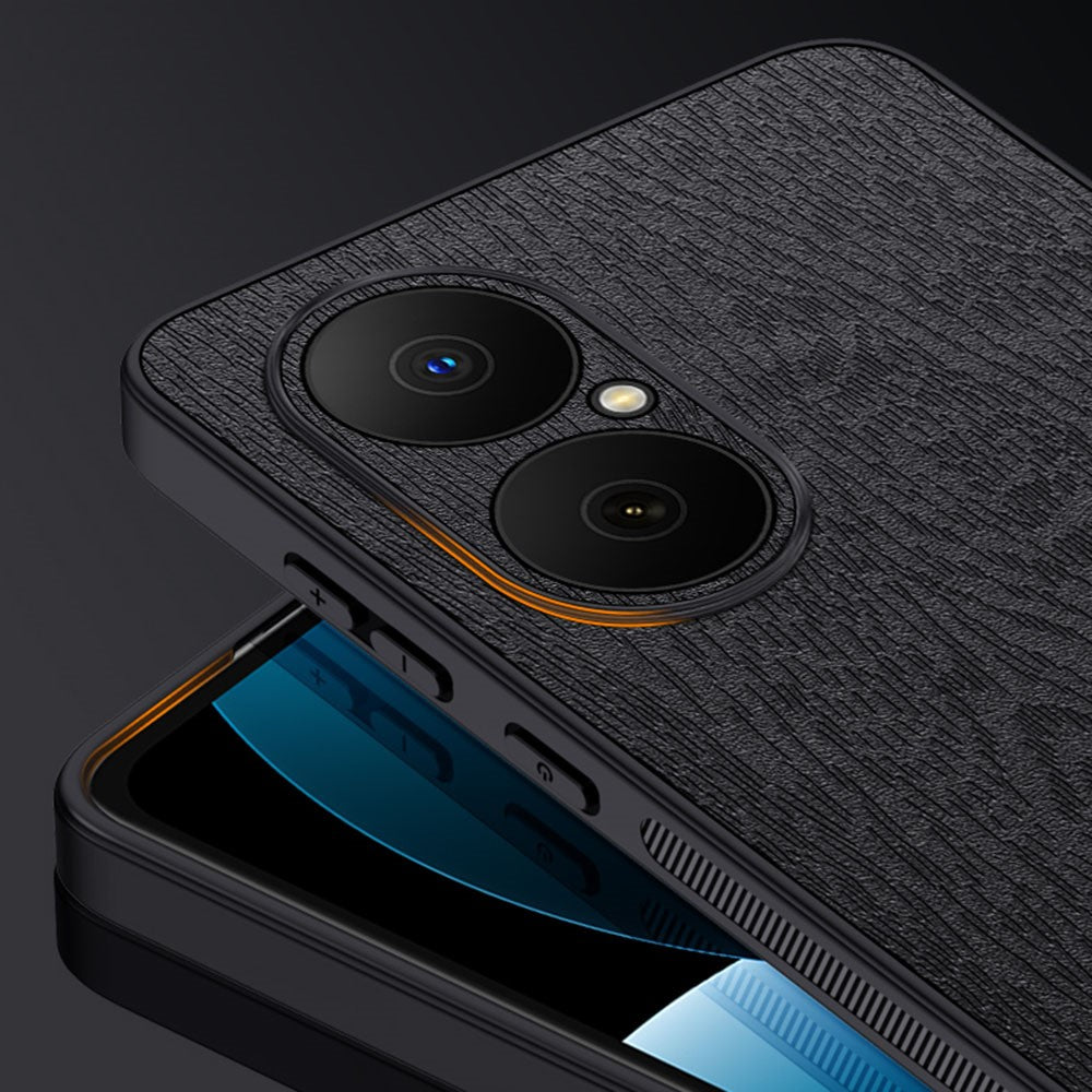 For Huawei Enjoy 80 Case Wood Texture PU Leather Coated PC TPU Phone Cover