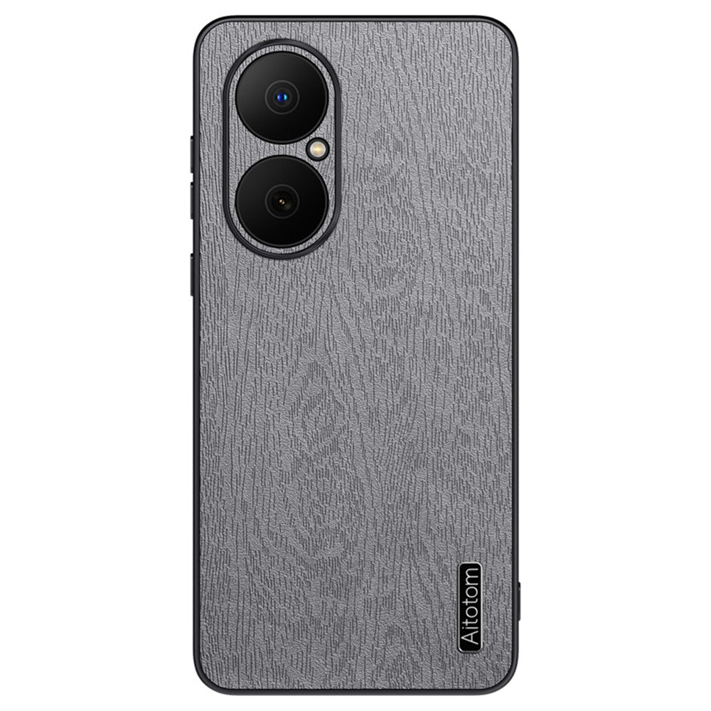 For Huawei Enjoy 80 Case Wood Texture PU Leather Coated PC TPU Phone Cover