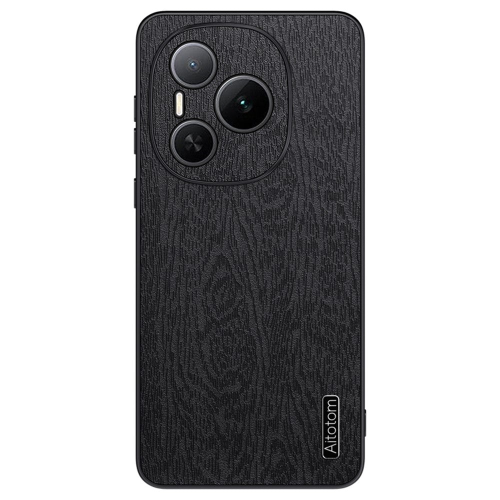 For Honor Power 5G Case Wood Texture PU Leather Coated PC TPU Phone Cover