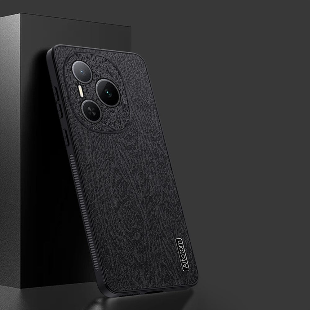 For Honor Power 5G Case Wood Texture PU Leather Coated PC TPU Phone Cover