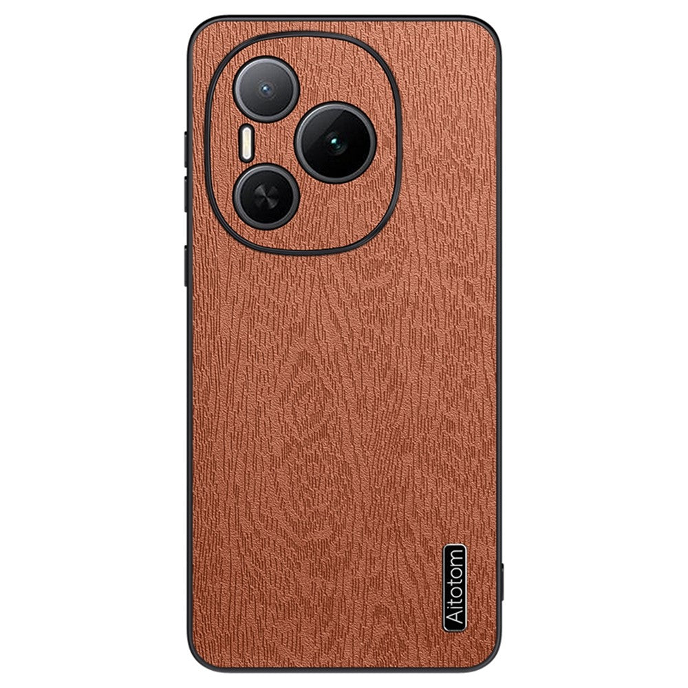 For Honor Power 5G Case Wood Texture PU Leather Coated PC TPU Phone Cover